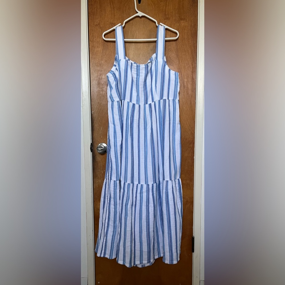J. Jill blue/white striped 100% cotton maxi sundress wide straps 2X EUC - Picture 2 of 12